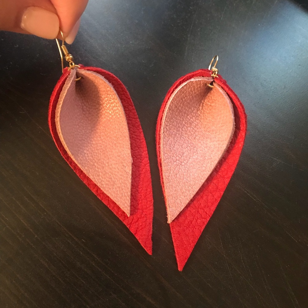 Leather leaf earrings handmade